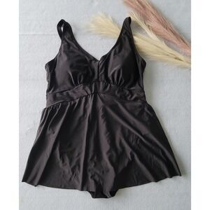 SIMPLY FIT Empire Swim Dress Adjustable  Straps Black Size Plus 3X